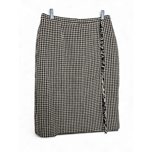 The Look Randolph Duke Black Cream Houndstooth Faux Wrap Skirt Size 10 - Picture 1 of 10